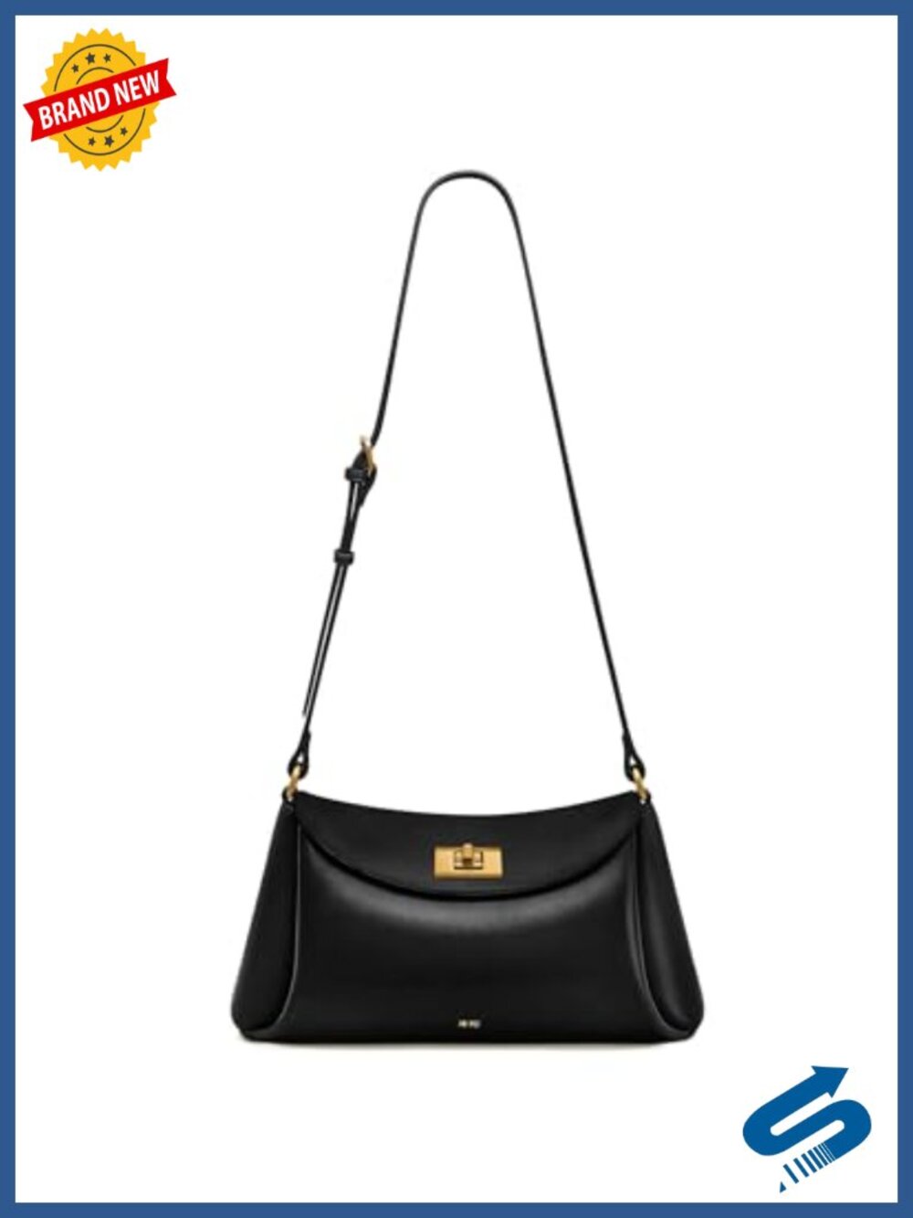 Vegan Leather Twist-Lock Crossbody Bag with Gold Hardware